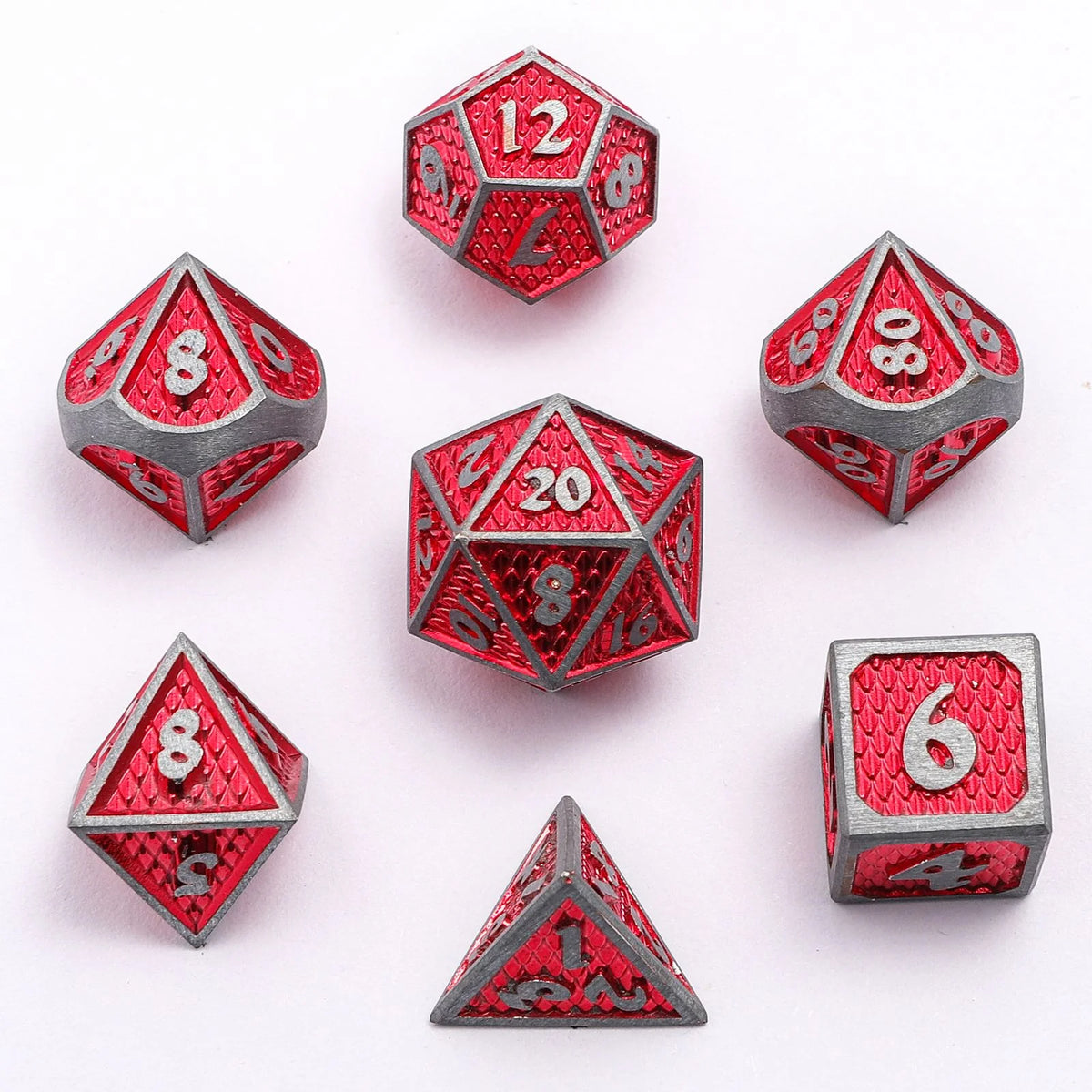 Mini Behemoth Dice Set - Brushed Ruby, Solid Metal