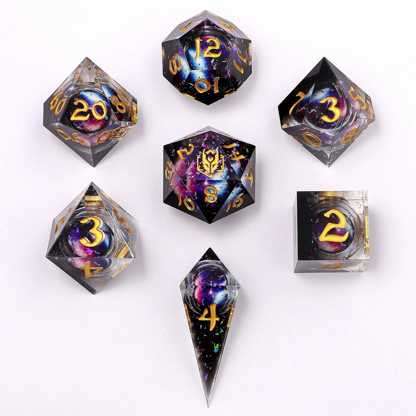 Captured Magic Dice Set - Mystic Orb, Liquid Core, Sharp Edge Resin