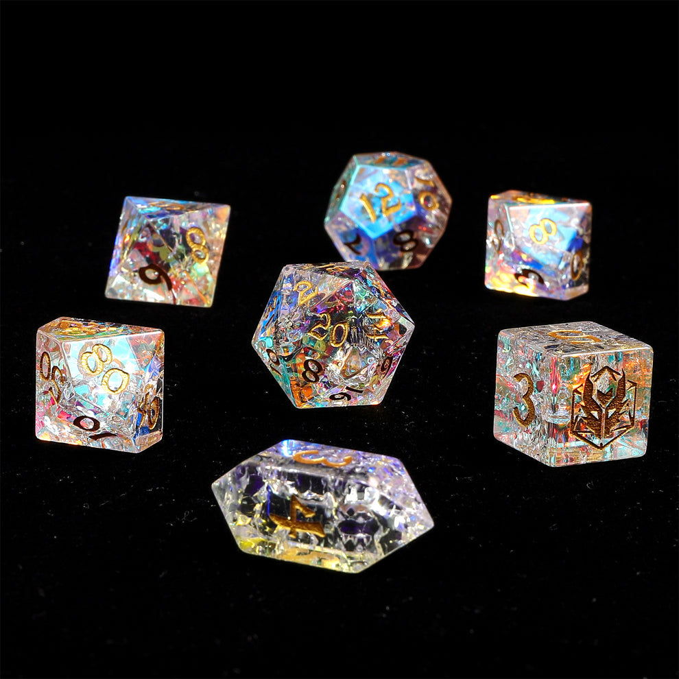Dragon's Hoard Gemstone Dice Set - Prismatic K9 Crystal, with Deluxe Case