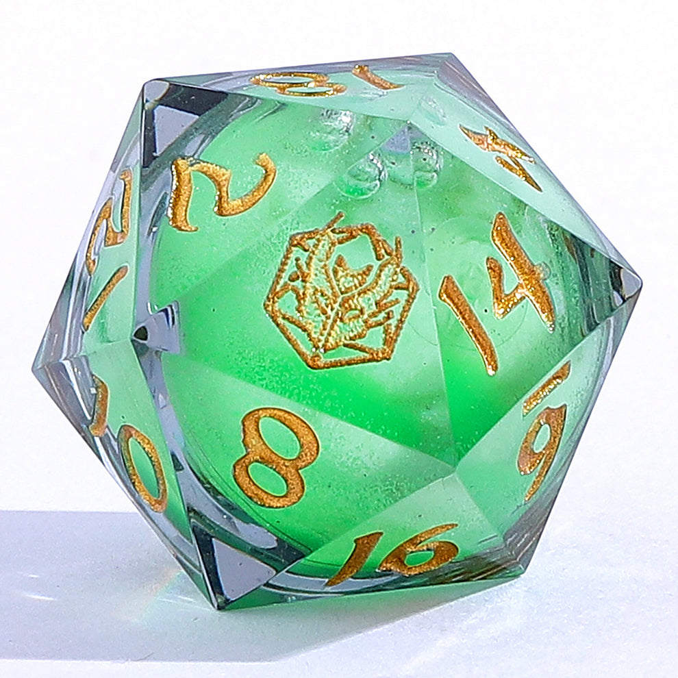 Captured Magic Dice Set - Liquid Core Sharp Edge Glow in the Dark Green, Resin
