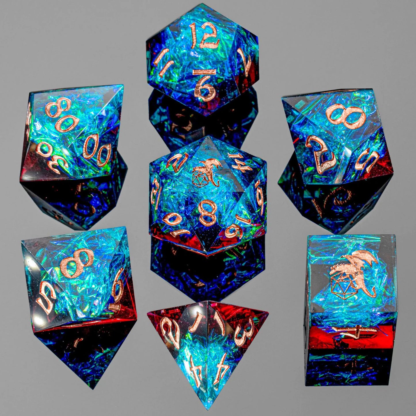 Captured Magic Dice Set - Tears of Blood, Hand Sanded Sharp Edge Resin