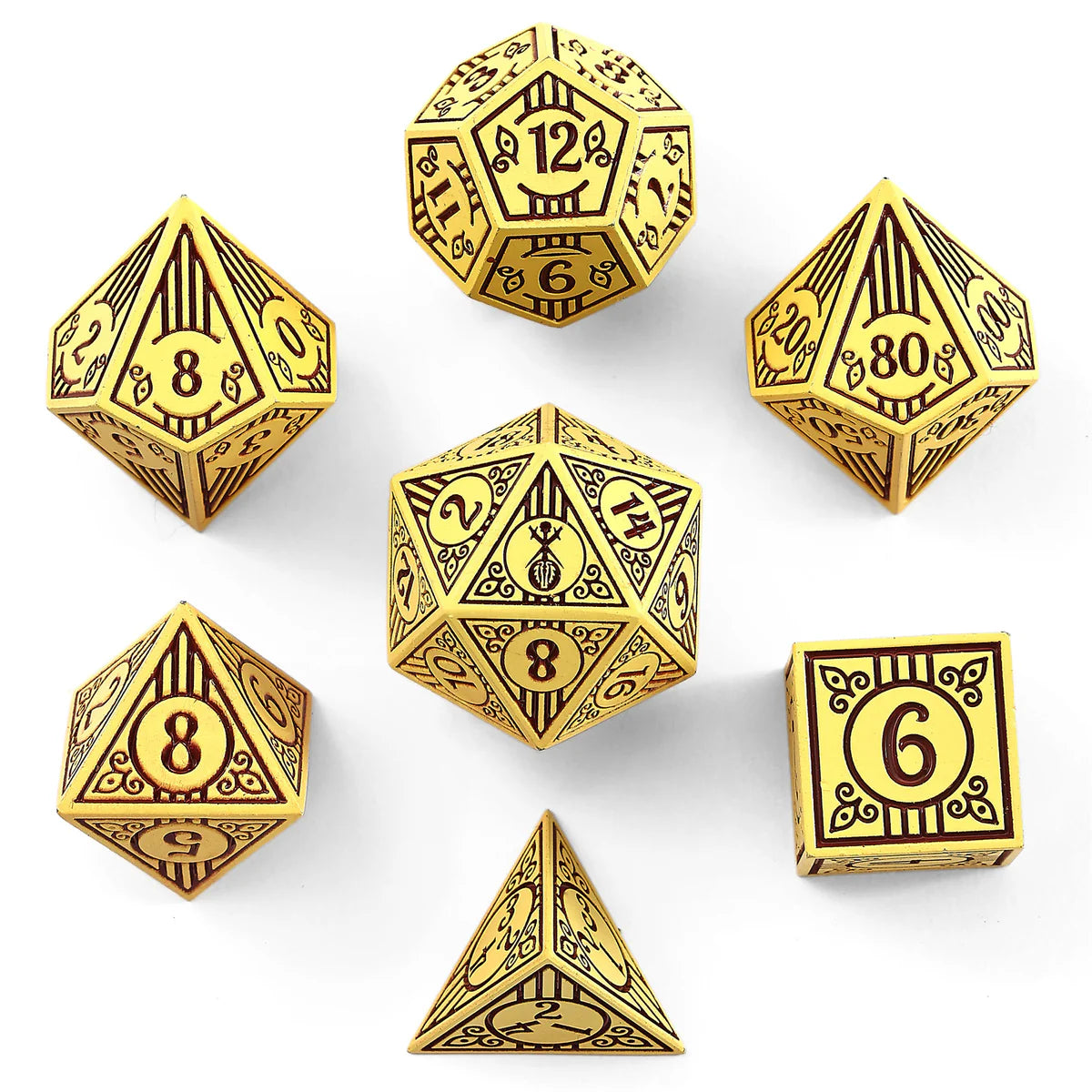 Hymgho Solid Metal Bard RPG Dice Set - Dark Cream w/ Brown