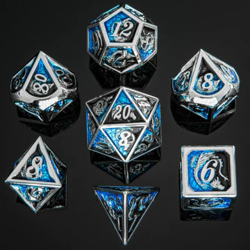 Dragon Dice Set - Silver w/ Black, Solid Metal