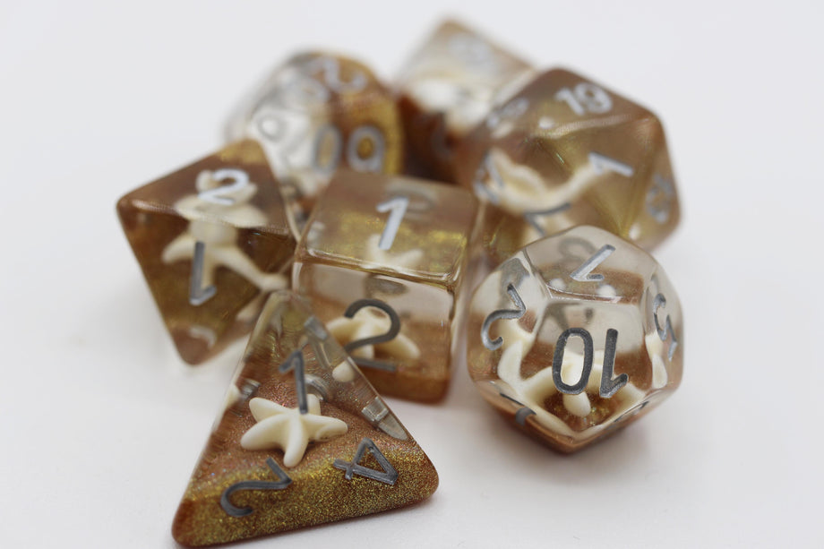 Starfish & Gold Sand Dice Set - Resin Inclusion
