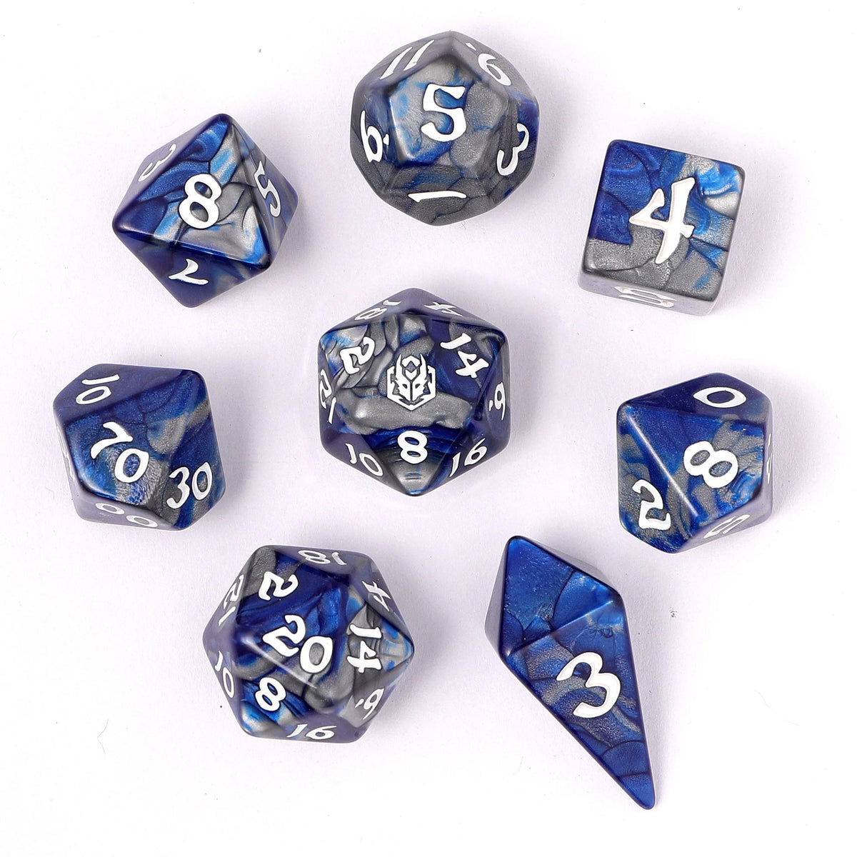 Wyrmforged Rollers 8 Piece Dice Set - Paladin Steel, Rounded Resin