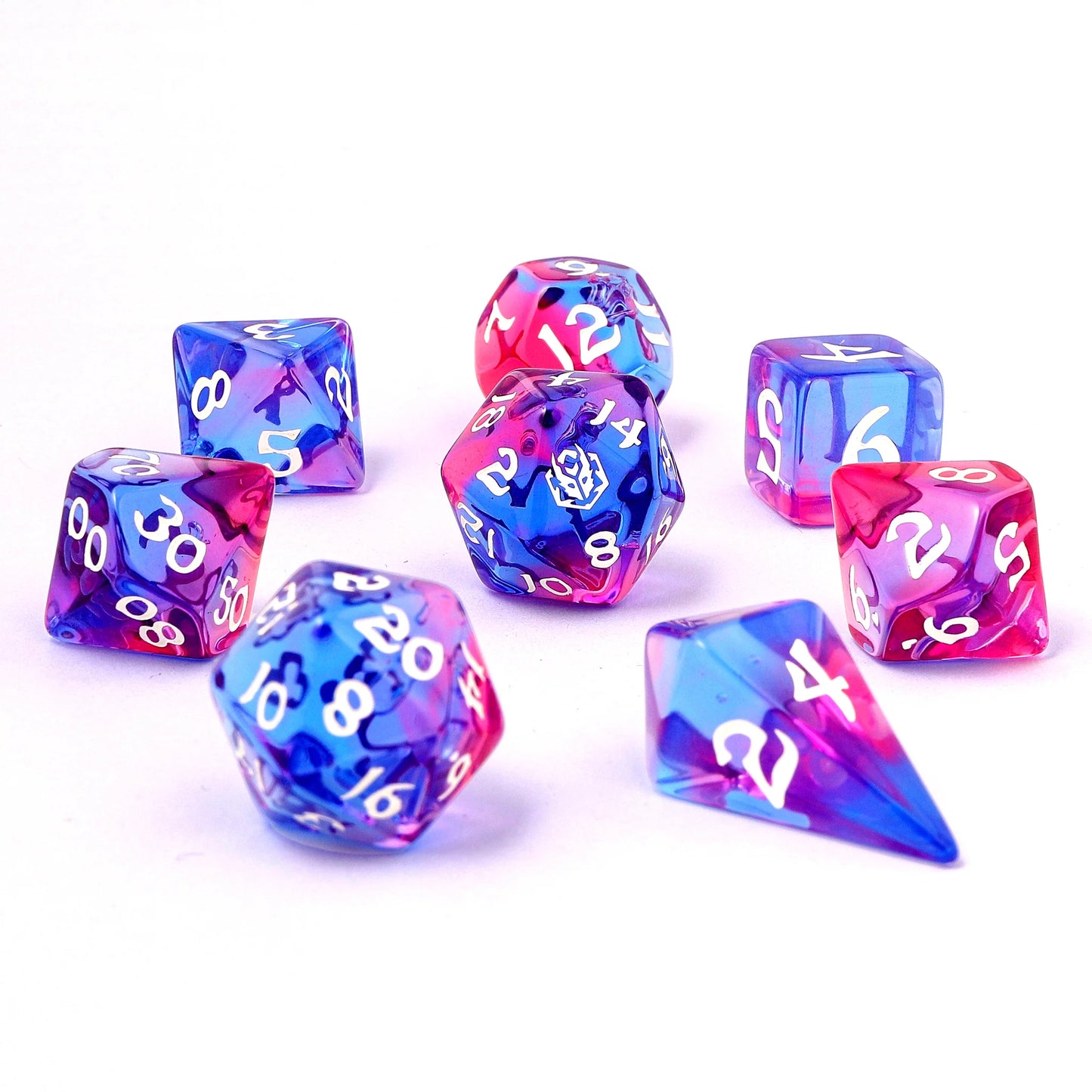 Wyrmforged Rollers 8 Piece Dice Set - Unicorn Tears, Rounded Resin