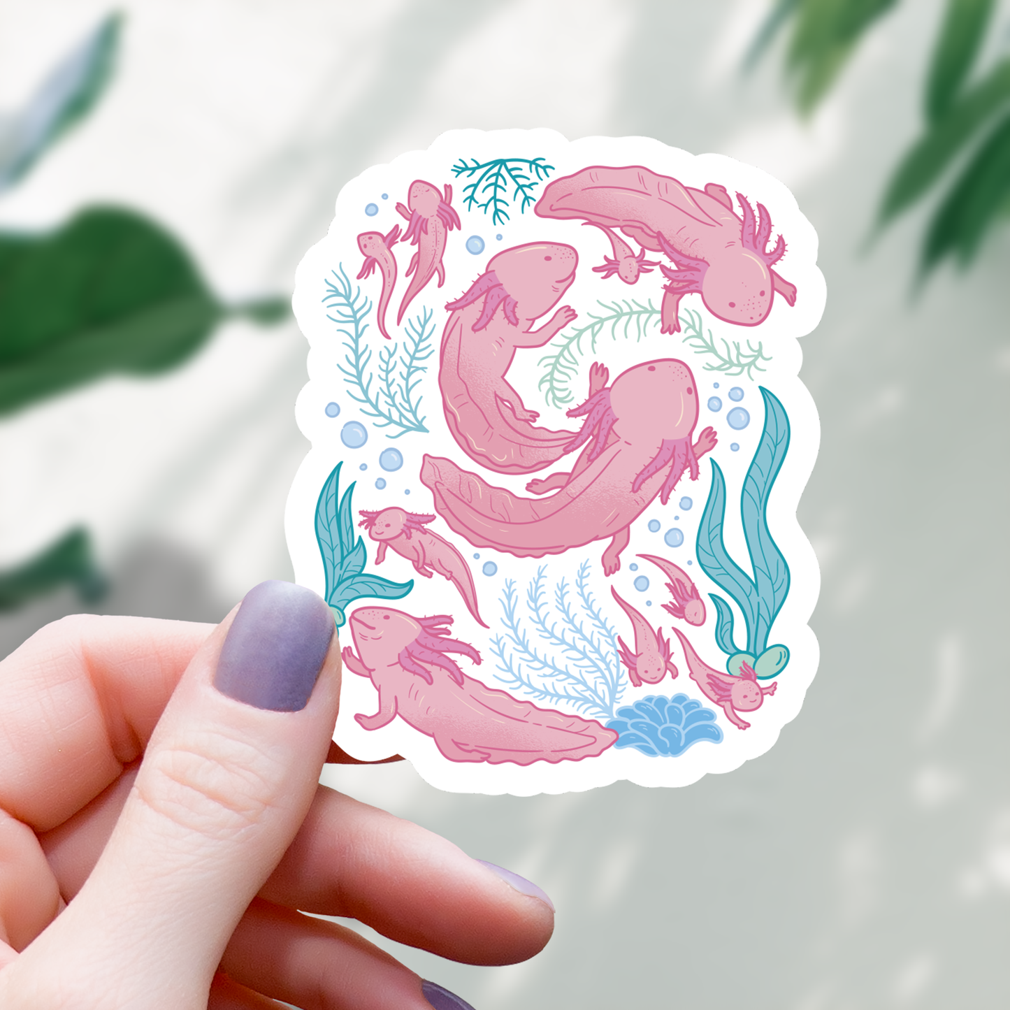 Axolotl Family Collage Sticker - 3"