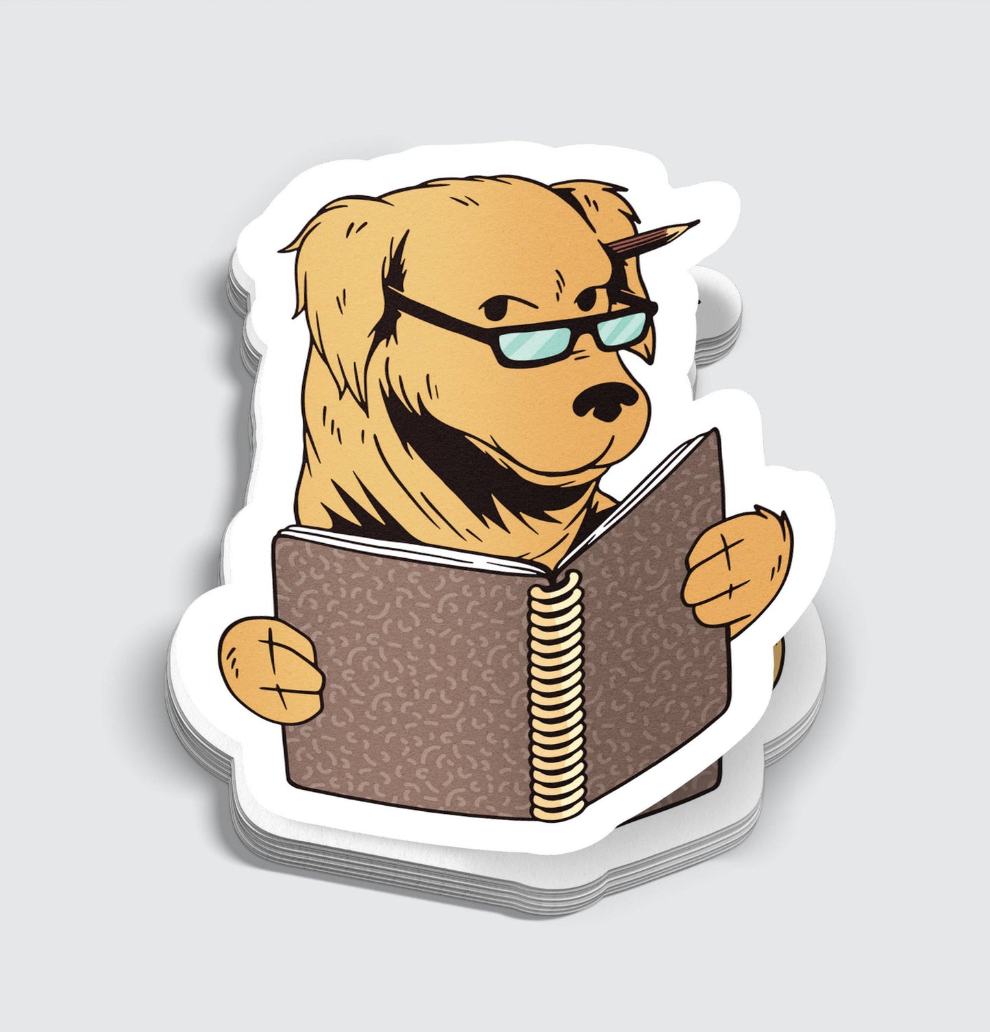 Golden Retriever Professor Reading Sticker - 3"