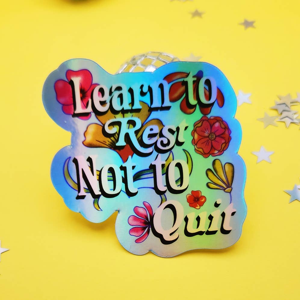 Learn to rest not quit mental health sticker retro