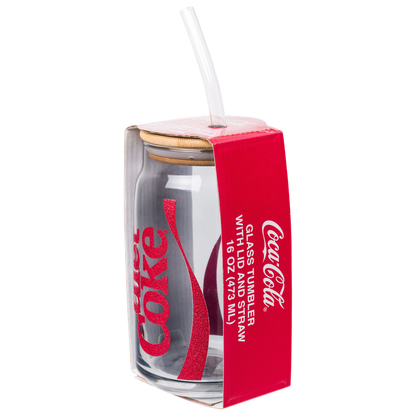 Coca Cola Diet Coke Glitter 16oz Glass Tumbler w/ Bamboo Lid