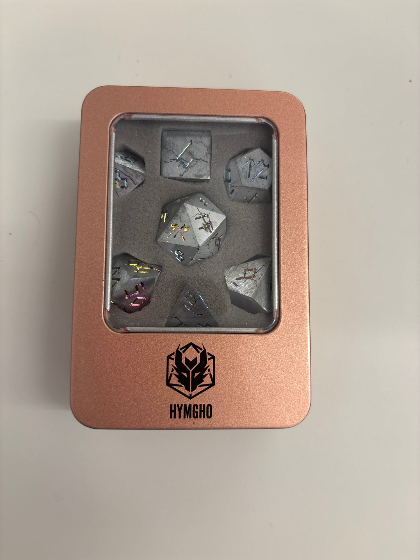 Barbarian Dice Set - Brushed Rainbow, Solid Metal