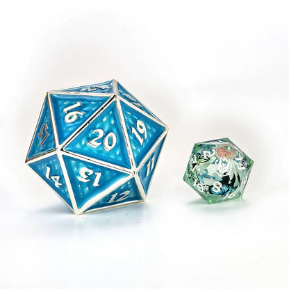 Hymgho 45mm Solid Metal Behemoth Spindown D20 - Glow in the Dark Blue