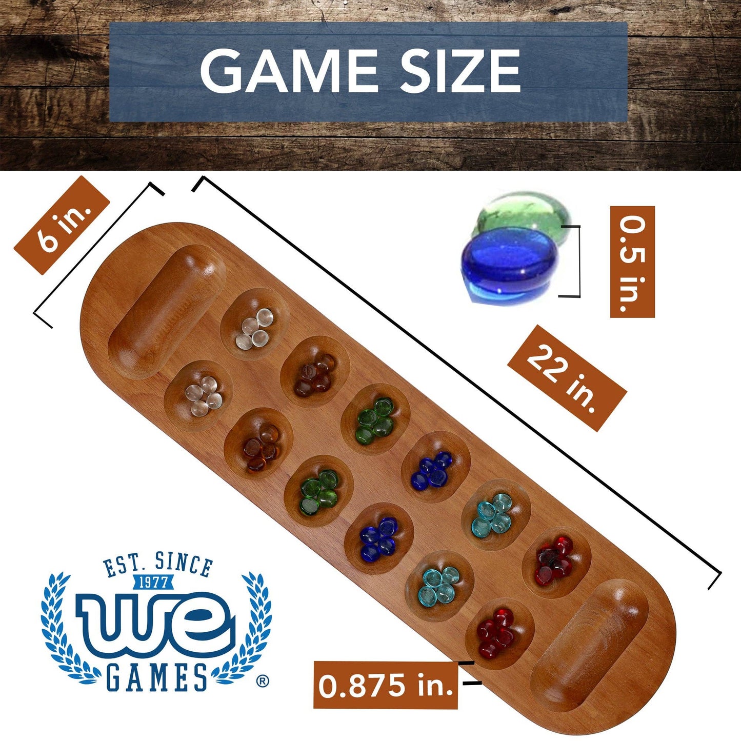 Mancala Board Game with Walnut Stain - 22 in.