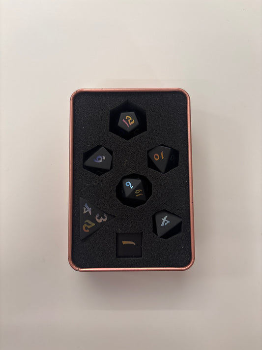 Black and Rainbow Dice Set