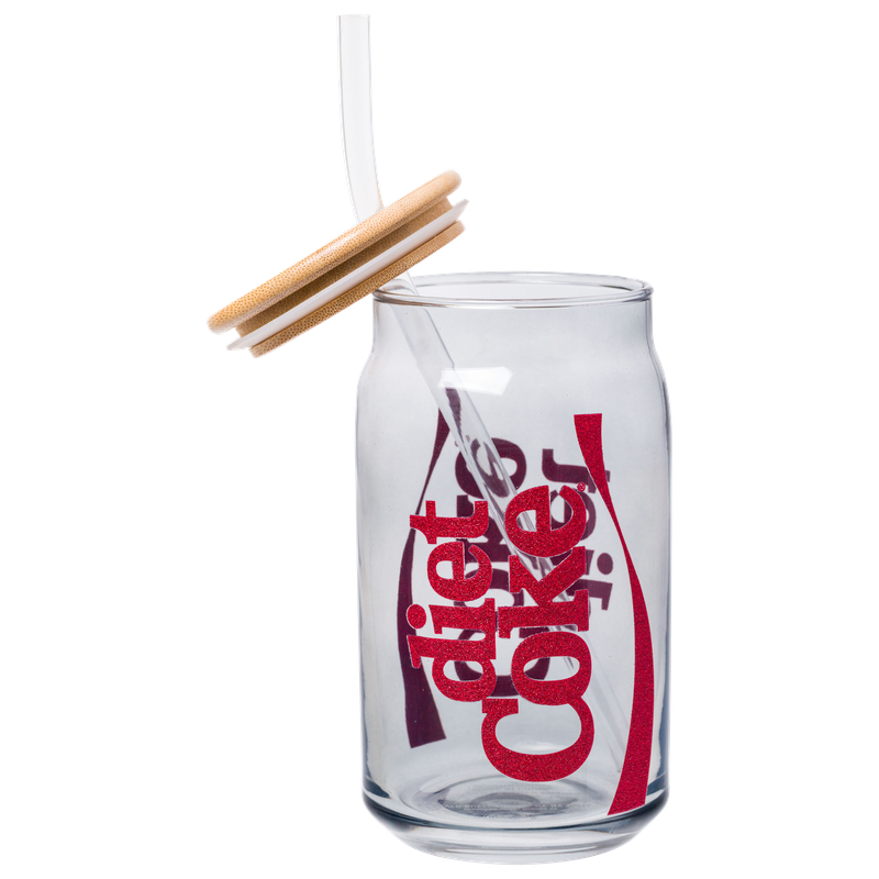 Coca Cola Diet Coke Glitter 16oz Glass Tumbler w/ Bamboo Lid