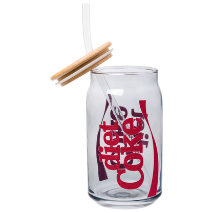 Coca Cola Diet Coke Glitter 16oz Glass Tumbler w/ Bamboo Lid