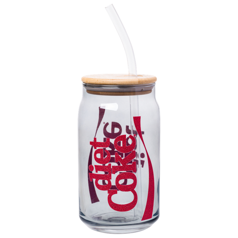 Coca Cola Diet Coke Glitter 16oz Glass Tumbler w/ Bamboo Lid