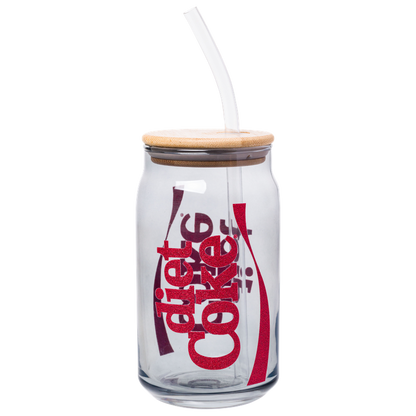 Coca Cola Diet Coke Glitter 16oz Glass Tumbler w/ Bamboo Lid