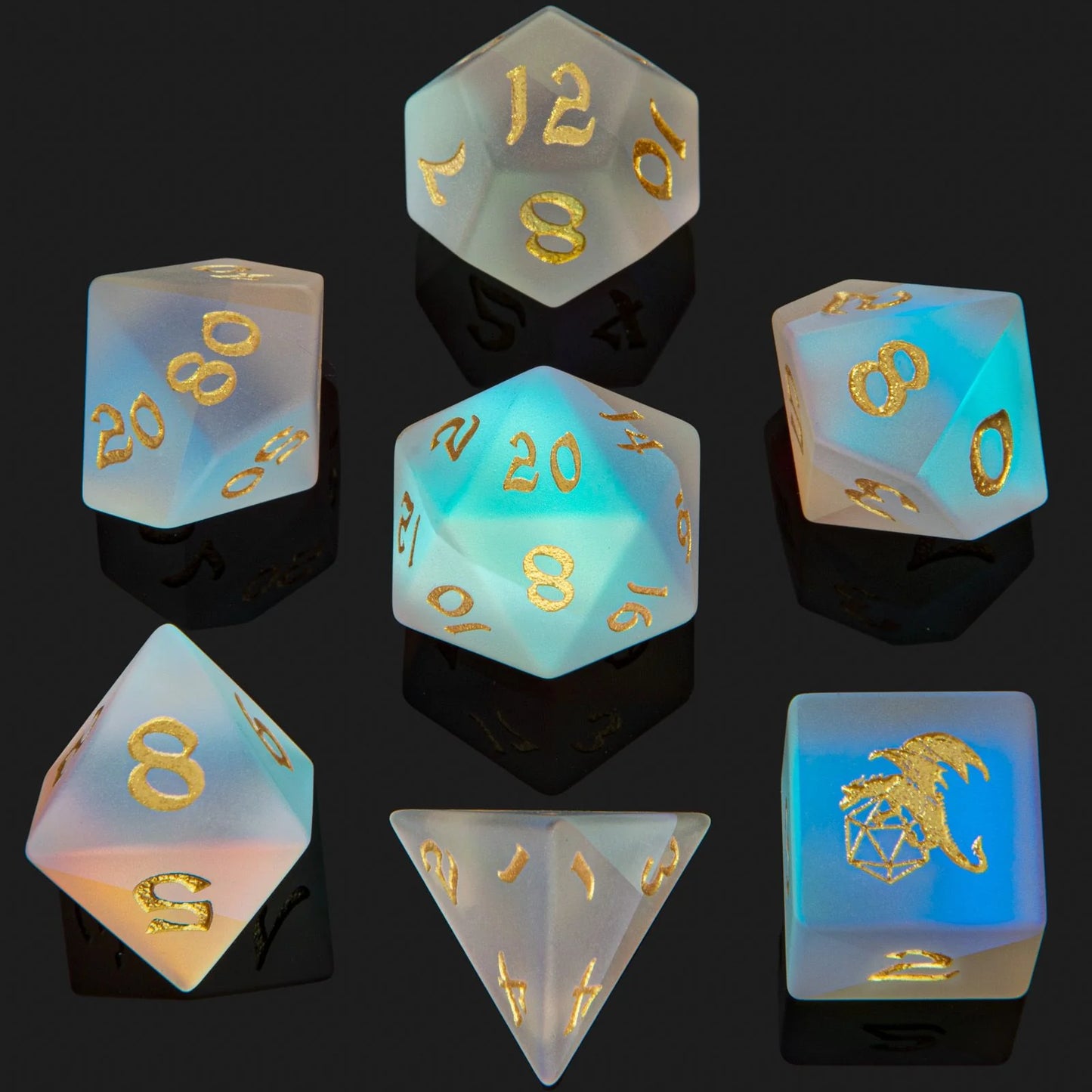 Dragon's Hoard Gemstone Dice Set - Frosted Prismatic Crystal, with Deluxe Case