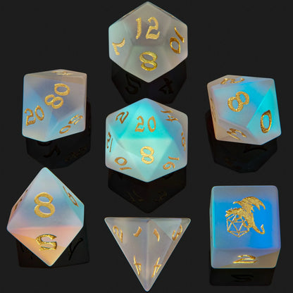 Dragon's Hoard Gemstone Dice Set - Frosted Prismatic Crystal, with Deluxe Case