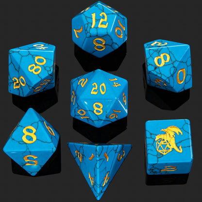 Dragon's Hoard Gemstone - Blue Turquoise - Dice Set with Deluxe Blue Case