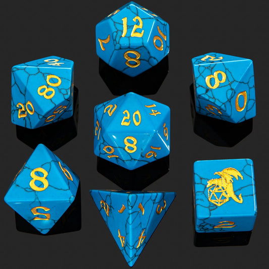 Dragon's Hoard Gemstone - Blue Turquoise - Dice Set with Deluxe Blue Case