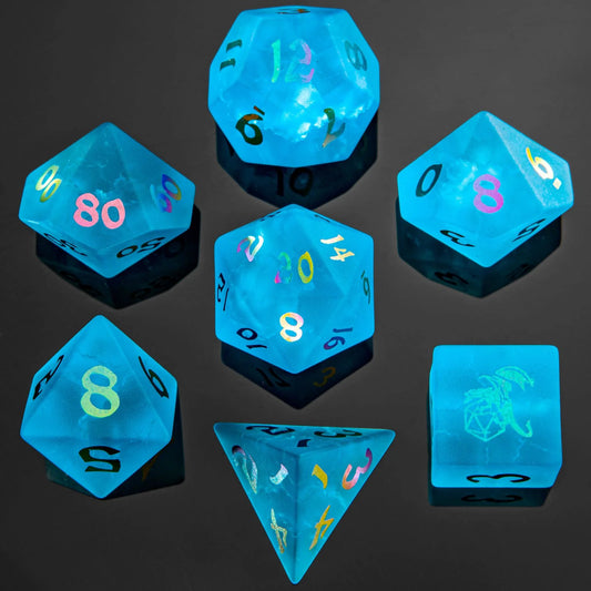 Dragon's Hoard Gemstone - Sea Blue - Dice Set with Deluxe Blue Case