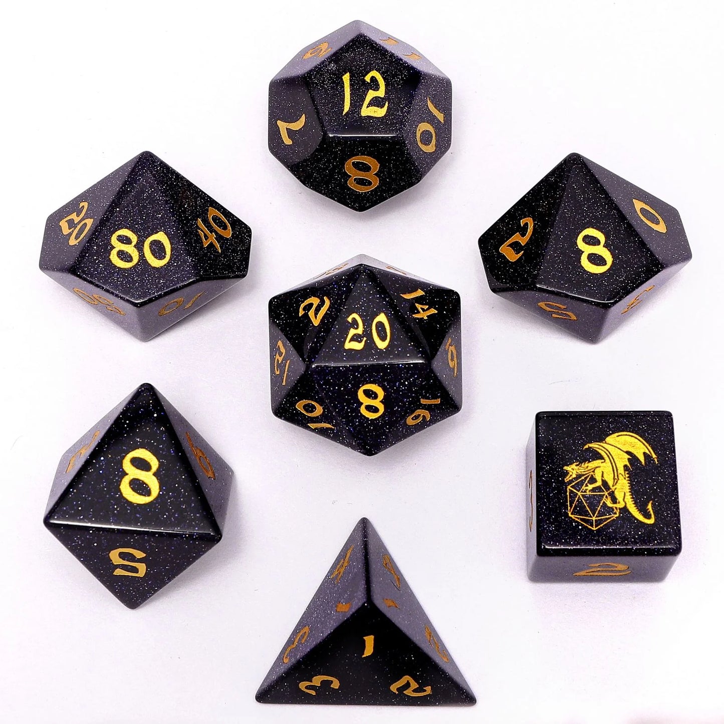 Dragon's Hoard Gemstone Dice - Blue Goldstone, with Deluxe Case