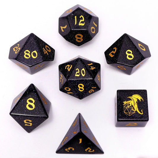 Dragon's Hoard Gemstone Dice - Blue Goldstone, with Deluxe Case
