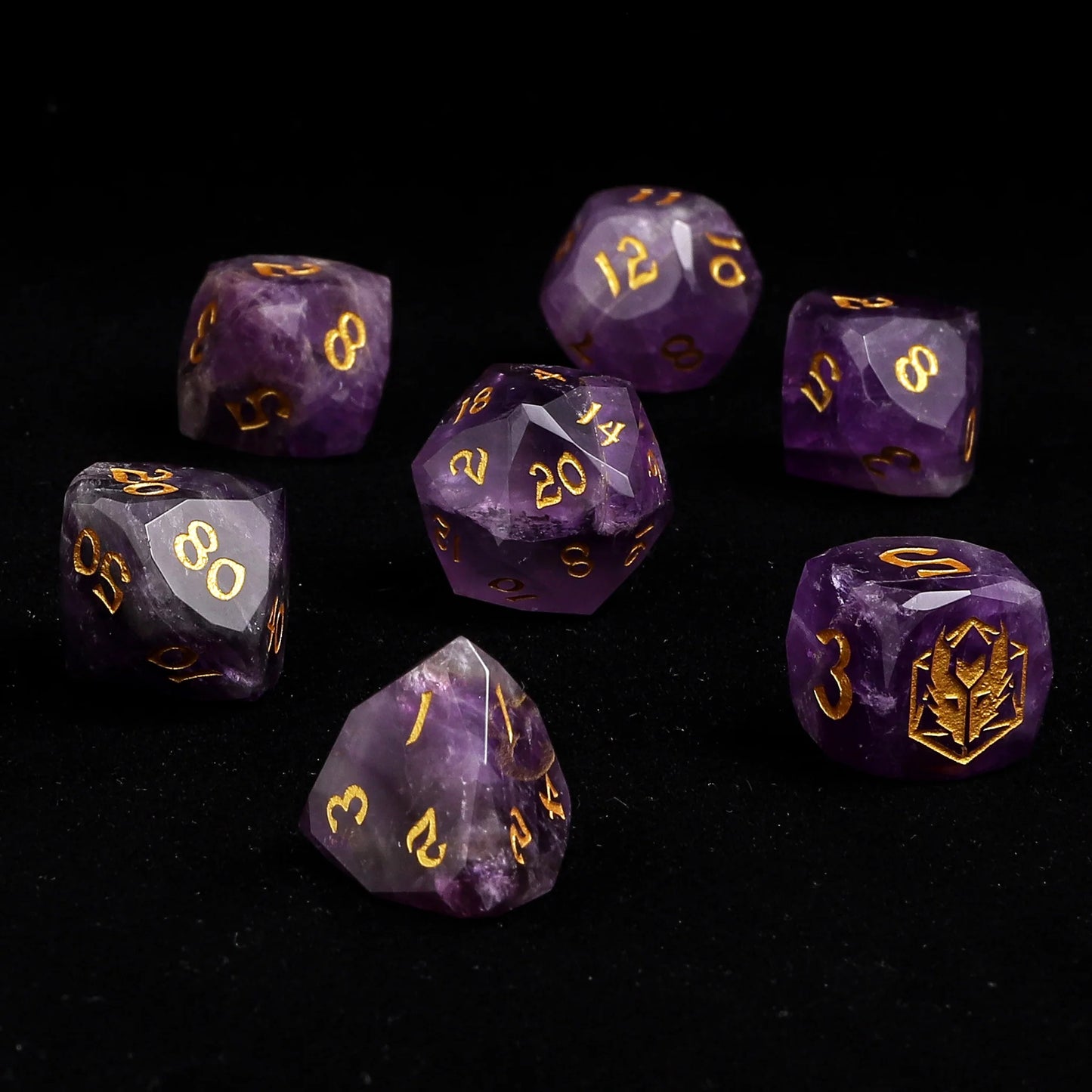Dragon's Hoard Luster Cut Gemstone Dice Set - Amethyst, with Deluxe Case