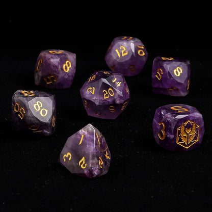 Dragon's Hoard Luster Cut Gemstone Dice Set - Amethyst, with Deluxe Case