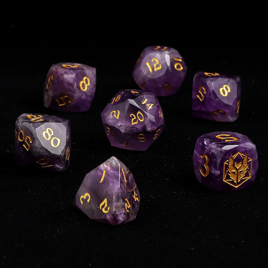 Dragon's Hoard Luster Cut Gemstone Dice Set - Amethyst, with Deluxe Case