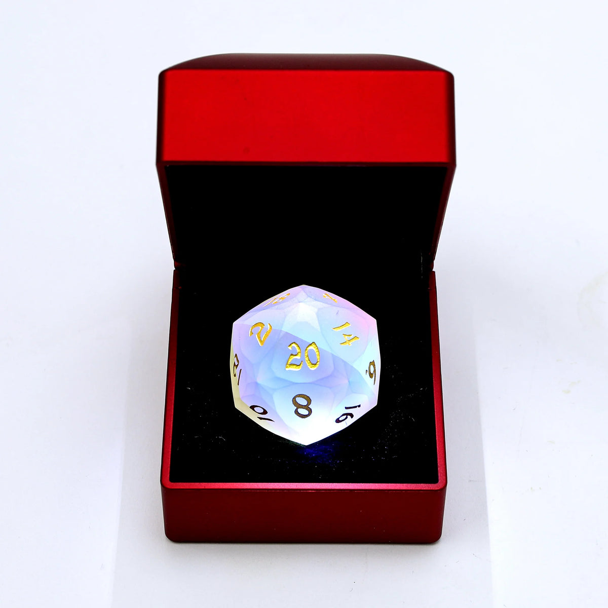 30mm Chonk Luster Cut D20 - Frosted Prismatic, Crystal