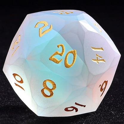 30mm Chonk Luster Cut D20 - Frosted Prismatic, Crystal