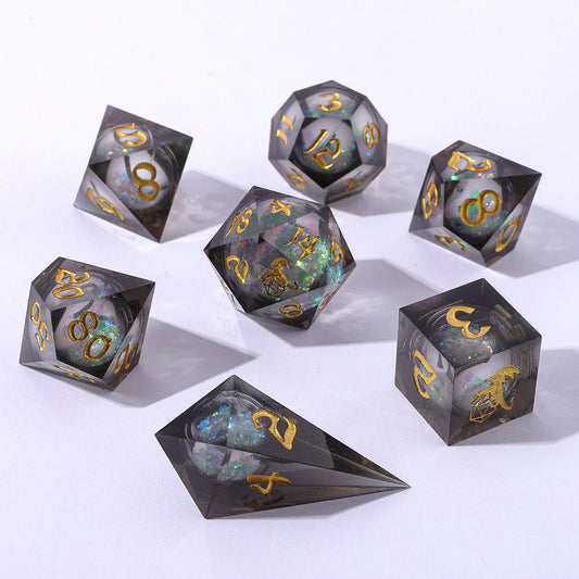 Captured Magic Liquid Core Dice Set - Cursed Eclipse, Hand Sanded Sharp Edge Resin