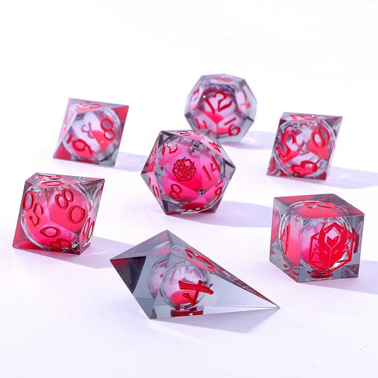 Captured Magic Glow in the Dark Liquid Core Dice Set - Red, Hand Sanded Sharp Edge Resin