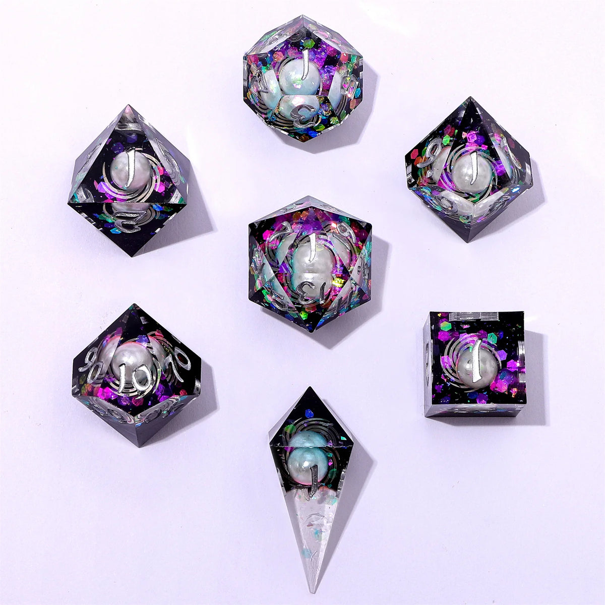 Captured Magic Dice Set - Celestial Pearl, Sharp Edge Resin