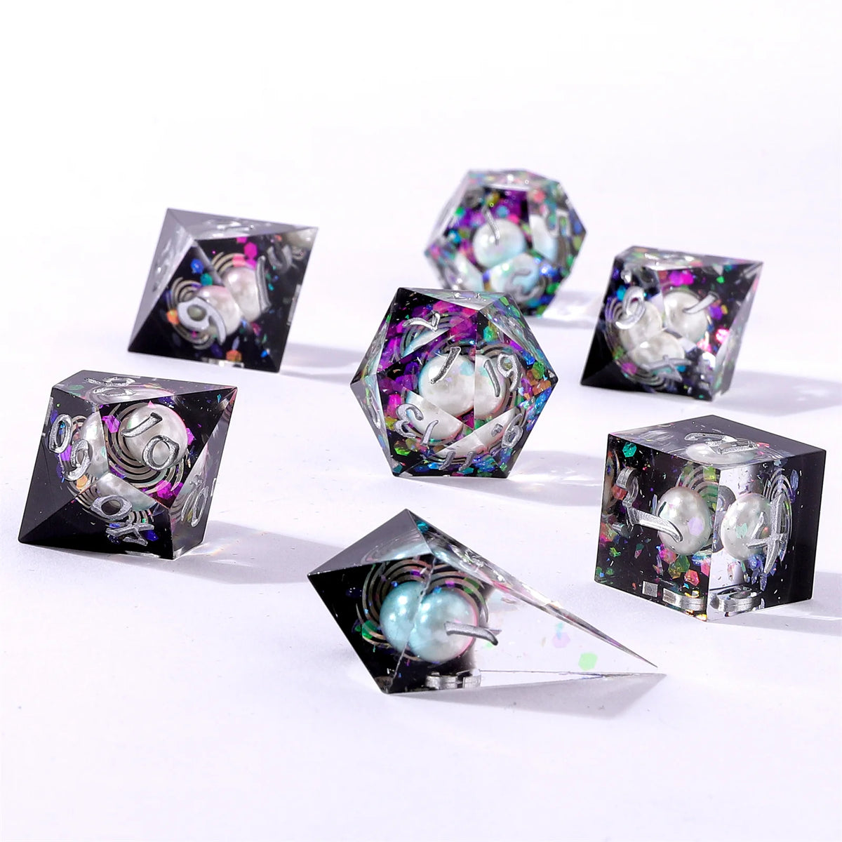 Captured Magic Dice Set - Celestial Pearl, Sharp Edge Resin