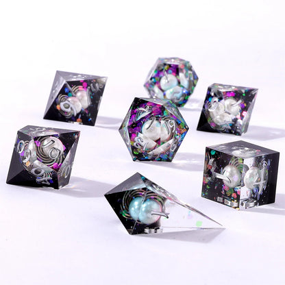 Captured Magic Dice Set - Celestial Pearl, Sharp Edge Resin