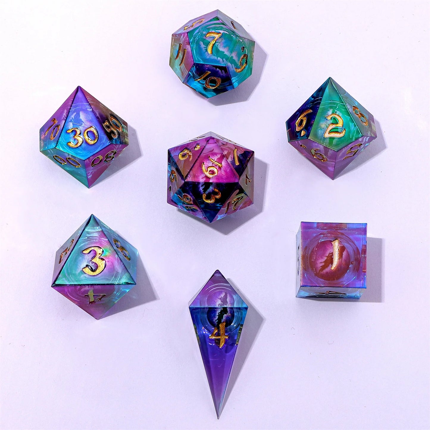 Captured Magic Liquid Core Dice Set - Always Watching Oil Eye, Hand Sanded Sharp Edge Resin