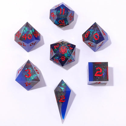 Captured Magic Dice Set - Sapphire Inferno, Sharp Edge Resin