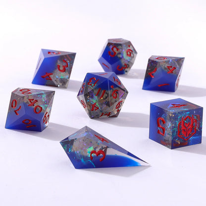 Captured Magic Dice Set - Sapphire Inferno, Sharp Edge Resin