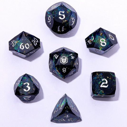 Captured Magic Luster Cut Dice Set - Starry Night Silver, Sharp Edged Resin