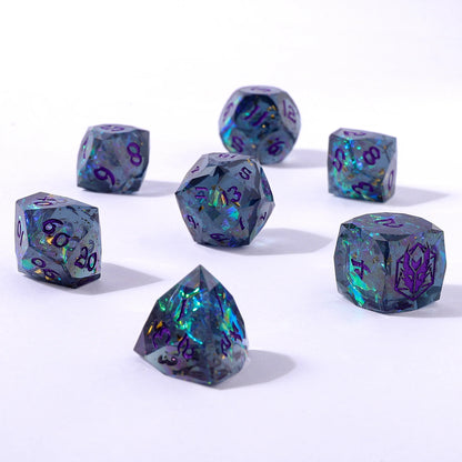 Captured Magic Luster Cut Dice Set - Starry Night Purple, Sharp Edged Resin