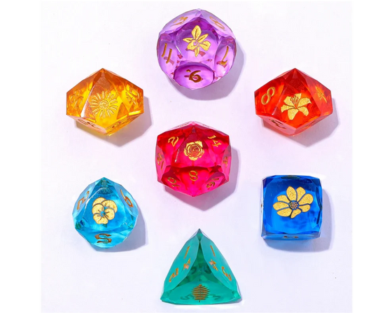 Captured Magic Luster Cut Dice Set - Bouquet of Dice, Hand Sanded Sharp Edged Resin