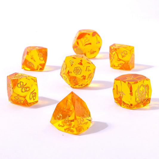 Captured Magic Luster Cut Dice Set - Golden Yellow, Sharp Edged Resin
