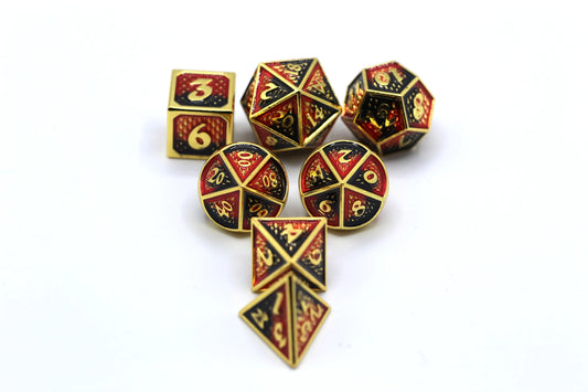 Behemoth Dice Set - Gold w/ Red and Black, Solid Metal