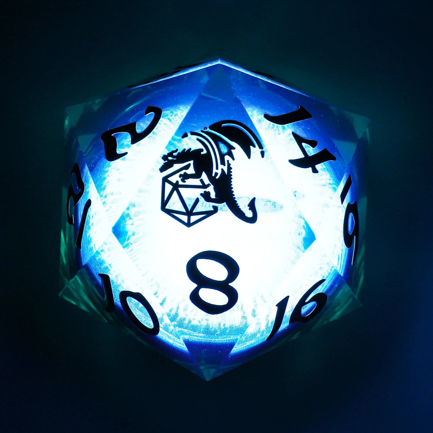 33mm Always Watching LED D20- Beholder's Gaze, Liquid Core, Sharp Edge Resin