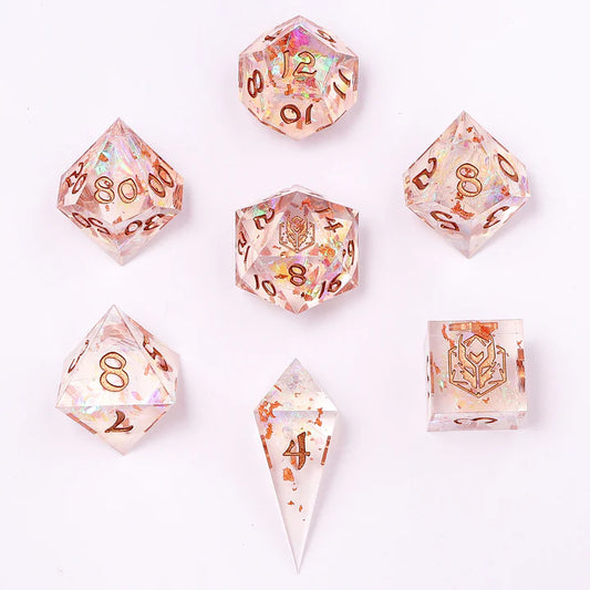 Captured Magic Dice Set - Opal Hand Sanded Sharp Edge Resin