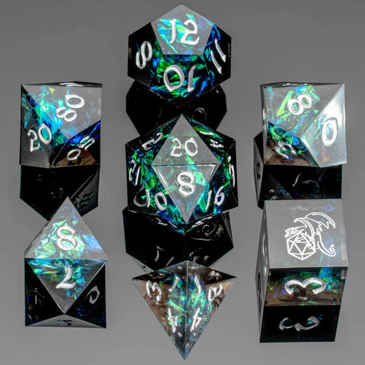 Captured Magic Dice Set - Black Hand Sanded Sharp Edge Resin